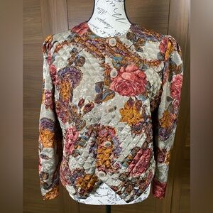 Vintage Puff Shoulder Satin Quilted Blazer